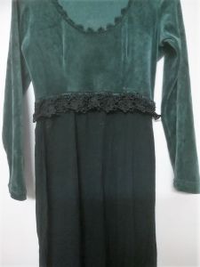 Adult Female Costumes to Hire - Medieval Bottle Green dress (velour, lace)